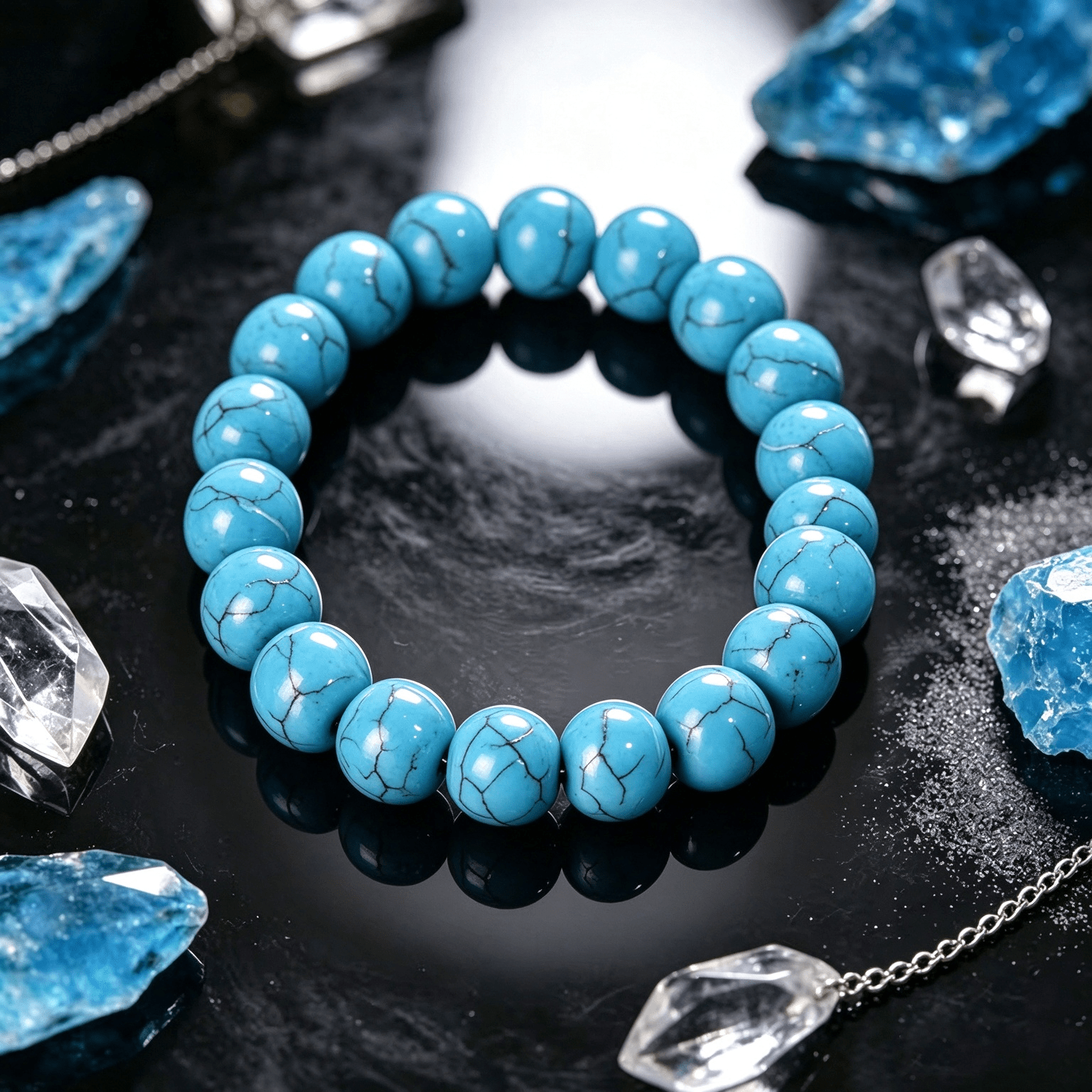 4pc Vintage Turquoise Round Bead Stretch Bracelet Set, Minimalist Style